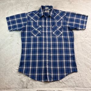 Ely Cattleman Vintage Pearl Snap Plaid Shirt Short Sleeve Western Men Large Tall